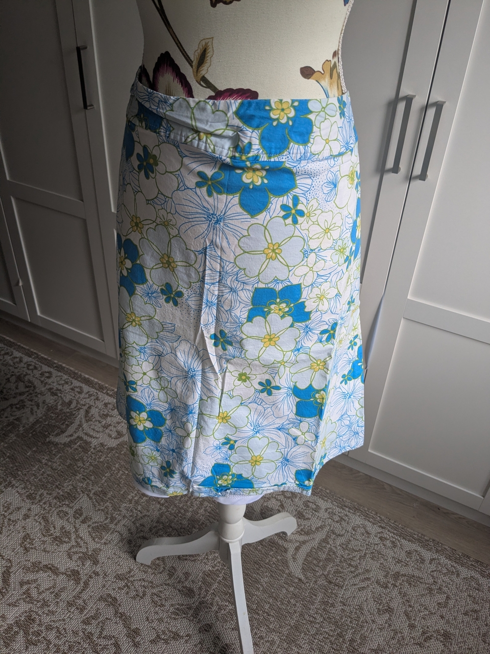 Jessica Blue Floral Midi Skirt with Green and White Accents